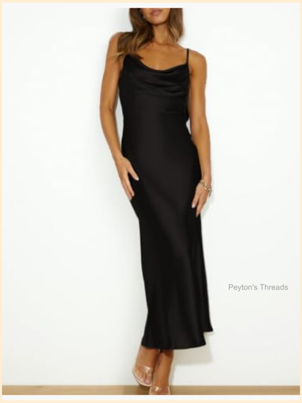 Satin Spaghetti Strap Cowl Neck Backless Midi Dress Ruched Cocktail Dress - Picture 4 of 5